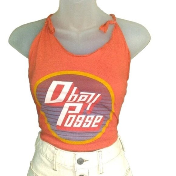 Obey Posse Orange Retro Logo Scoop Neck Racerback Tank Top - Picture 2 of 8